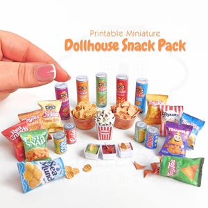 Printable Miniature Dollhouse Snack Pack | 1:12 Scale Chips, Soda, Popcorn | DIY Party Food Kit, Diorama | Digital PDF + Video Tutorial