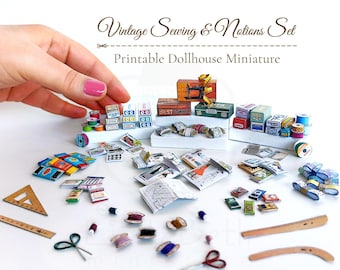 Patrons de couture miniatures, ensemble de mercerie vintage - boîtes de mercerie imprimables pour maison de poupée bricolage