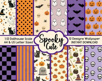 Dollhouse Halloween  Wallpaper Miniature Spooky – 1:12 Scale (PDF)