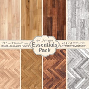 1:12 Dollhouse Flooring Printable | 8 Seamless Wood Patterns | A4 & US Letter | Straight and Herringbone Parquet | Instant Download