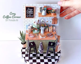 Cozy Coffee Corner Dollhouse Kitchen Kit | 1:12 Scale Printable Miniature DIY