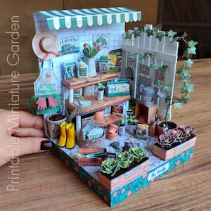 Kit da giardino in miniatura stampabile per la mia stanza. Casa delle bambole fai da te, erbe aromatiche, piante, fiori, cortile, carta da parati digitale, download del PDF e tutorial video.