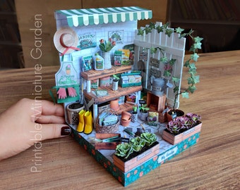 Printable My Miniature Garden Kit Room Box. DIY Dollhouse Herb, Plant, Flowers Backyard Papercaraft Digital PDF Download and Video Tutorial.