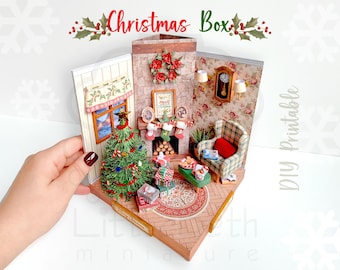 Printable Miniature Christmas Room Box | 1:12 Dollhouse DIY Kit | Papercraft Diorama | Digital PDF Download with Video Tutorials