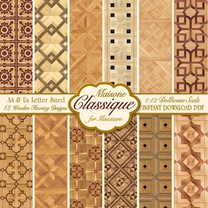 Printable Miniature Dollhouse Wood Flooring 12 Designs | Maisone Classique | Classic Parquet Style | 1:12 Scale PDF Download | A4 & Letter