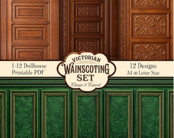 Panneau mural miniature victorien imprimable à l'échelle 1:12 pour maison de poupée, 12 motifs PDF