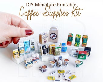 Kit de utensilios de café en miniatura para casa de muñecas / Tazas y accesorios para casa de muñecas (PDF imprimible)