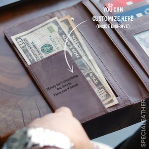 Custom Engraved Leather Wallet with Card Holder - Personalized Gift for Men, Dad, Husband, or Boyfriend - Long Wallet with Custom Message