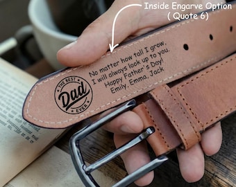 Father's Day Gift, Personalized Genuine Leather Belt for Dad, Custom Engraved Secret Message Belt, Best Dad Ever Gift, Handmade Leather Belt
