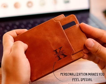 Custom Engraved Leather Wallet - Personalized Gift for Men, Dad, Husband, or Boyfriend - Classic Bifold Wallet with Custom Message