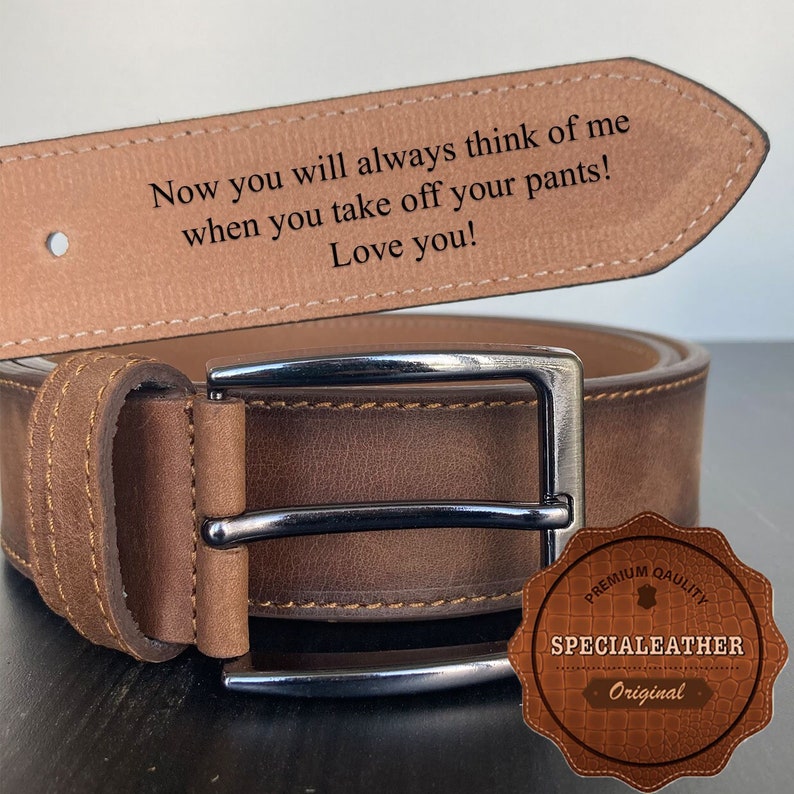 Custom Handmade Belt Anniversary Gift Father's Day Gift Engraved Leather Belt Grooms Men Gift Genuine Leather Gift for Boyfriend Brown-Back Engrave