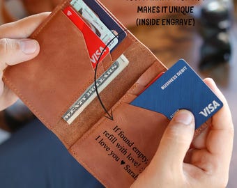 Personalized Leather Wallet: Engraved Bifold Wallet Gift, Card Holder