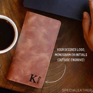 Cartera de cuero larga personalizada para hombre - Cartera de cuero con tarjetero - Cartera personalizada grabada como regalo para esposo, papá o novio