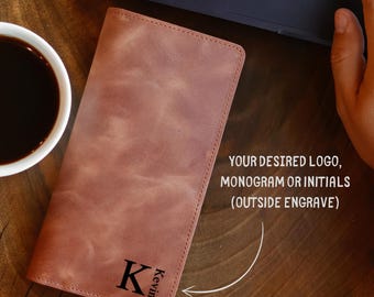 Personalized Long Leather Wallet: Custom Engraved Card Holder Wallet Gift