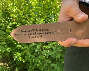 Custom Handmade Leather Belt - Father&#39;s Day Gift - Anniversary Gift - Engraved Belt - Grooms Men Gift - Genuine Leather - Gift for him