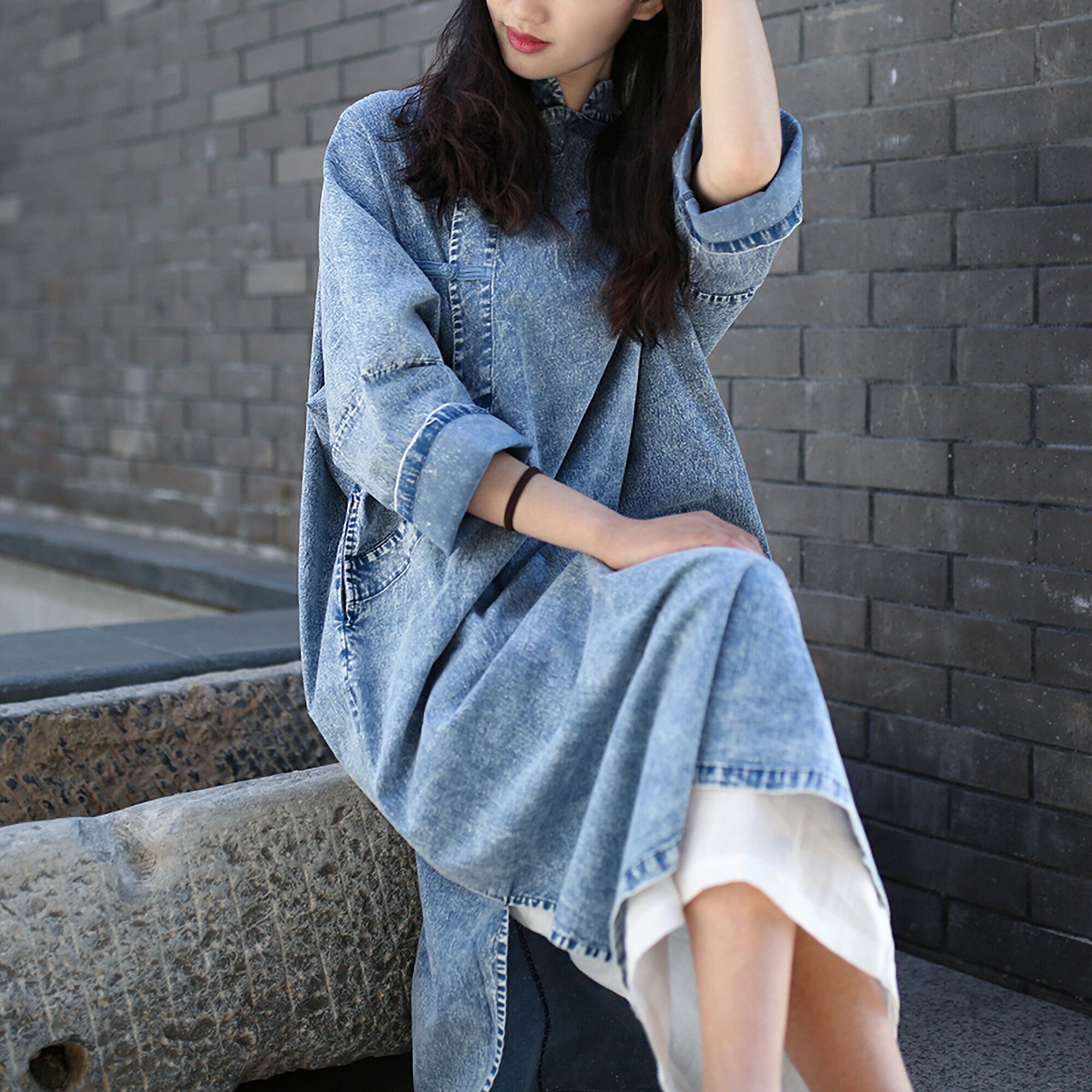 Denim Hanfu Dress Qipao Cheongsam 