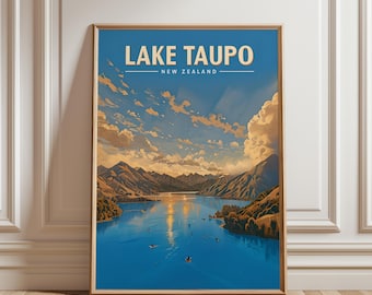Lake Taupo New Zealand Travel Digital Downloadable Print, Lake Taupo Wall Hanging Home Décor, New Zealand Vintage Gift Art Poster, Lake Art