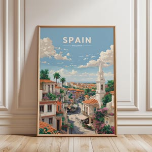 Mallorca Travel Poster Spain Wall Art | Vintage Style Mediterranean Print | Coastal Spanish Decor | Europe Travel Illustration