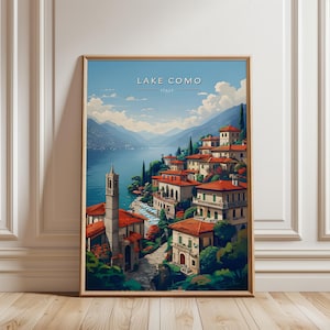 Lake Como Italy Travel Poster – Vintage Style Wall Art of Italian Lakeside Villas, Digital Print for Home Decor