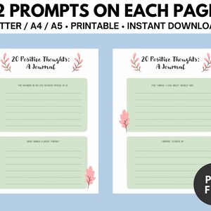 20 Positive Thoughts Journal: a Printable Journal to Help You - Etsy