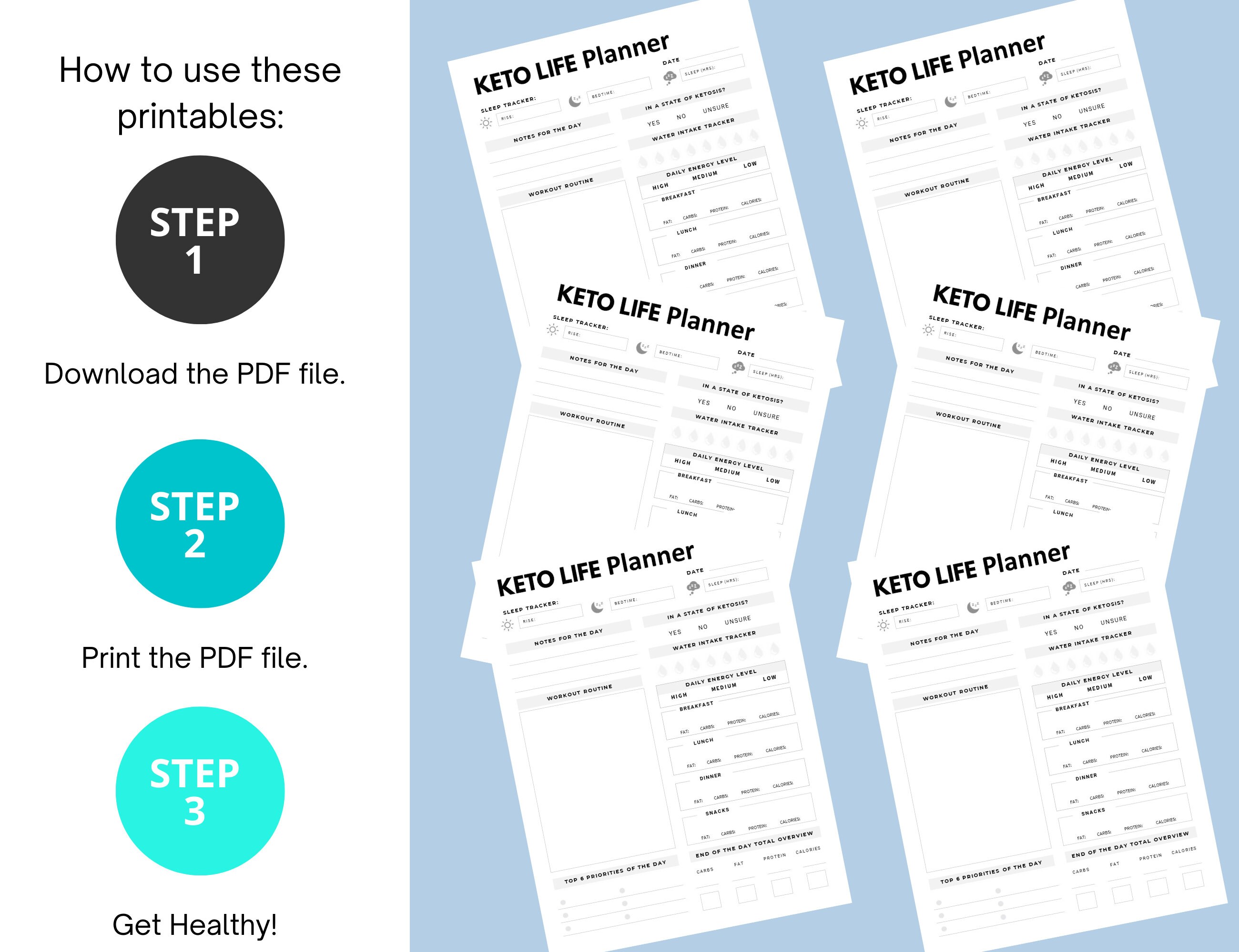 Keto Life Planner Track Sleep Water Intake Ketosis Etsy