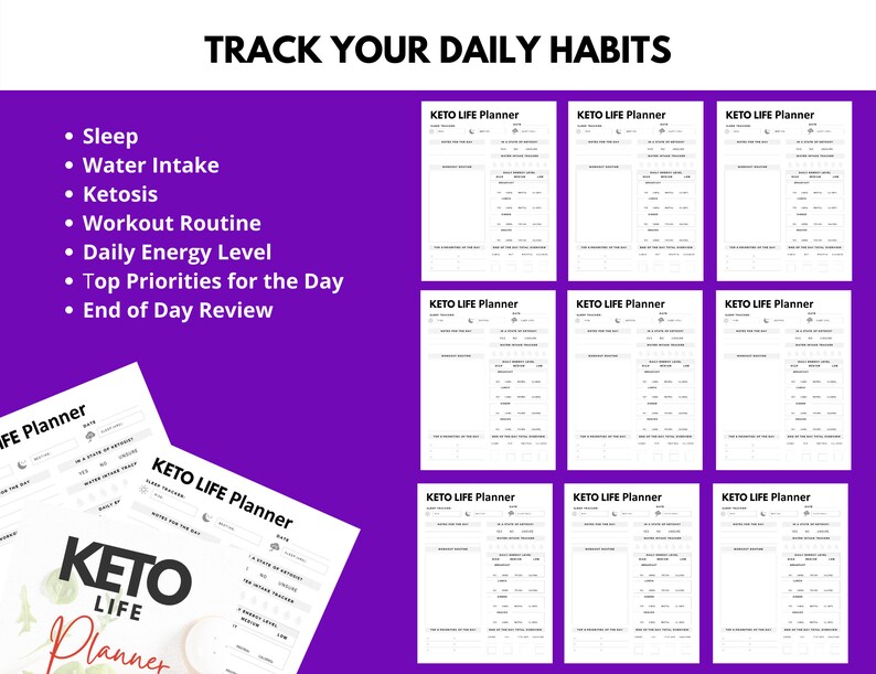 Keto Life Planner Track Sleep Water Intake Ketosis Etsy