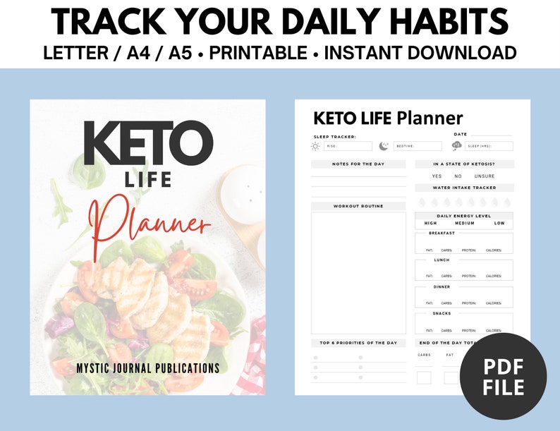 Keto Life Planner Track Sleep Water Intake Ketosis Etsy