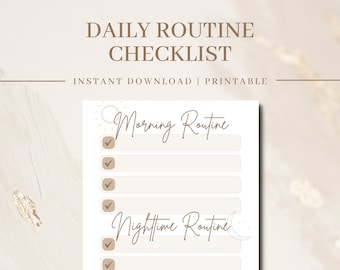 Op de afbeelding: Printbare dagelijkse routine checklist met vinkjes voor ochtend- en avondroutines. De checklist heeft een zon-icoon voor de ochtendroutine en een maan-icoon voor de avondroutine.