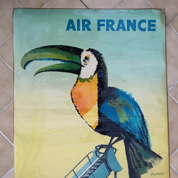 Vintage poster Air France South America 1956 Authentique Carlu Illustration J Dubois Bird painting