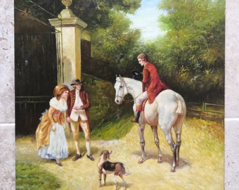 Romantic Antique Oil Painting Horse Painting Dog painting Castle decor Landscape painting Signed