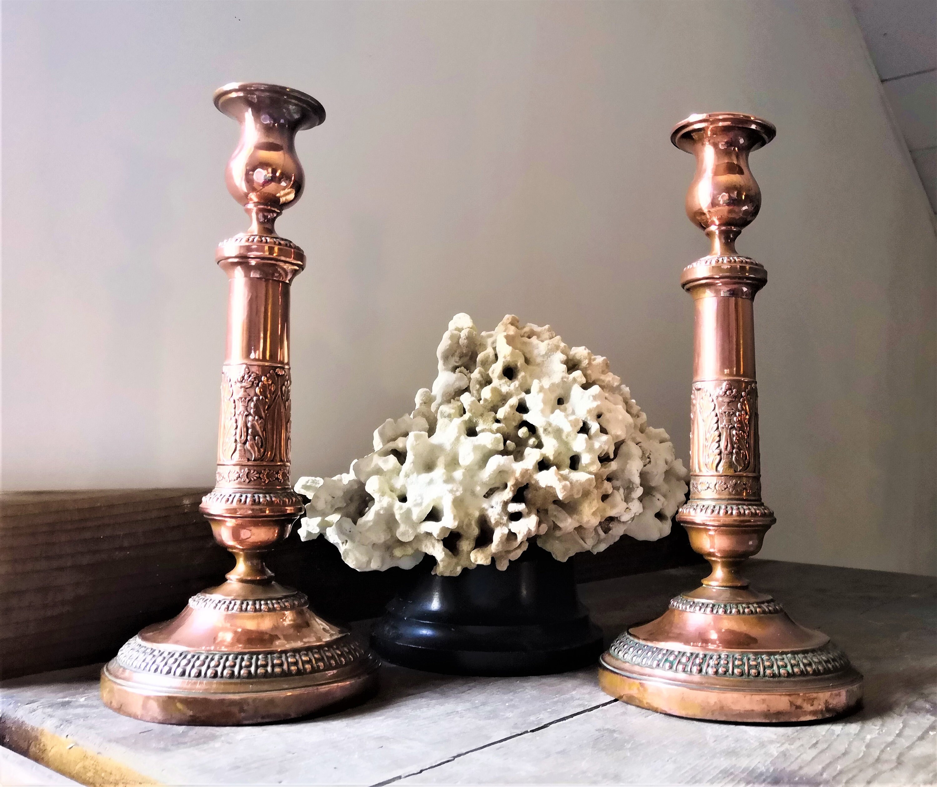 Chandeliers en Cuivre Antiques Antique Français Empire Church Bougeoirs Bougeoirs