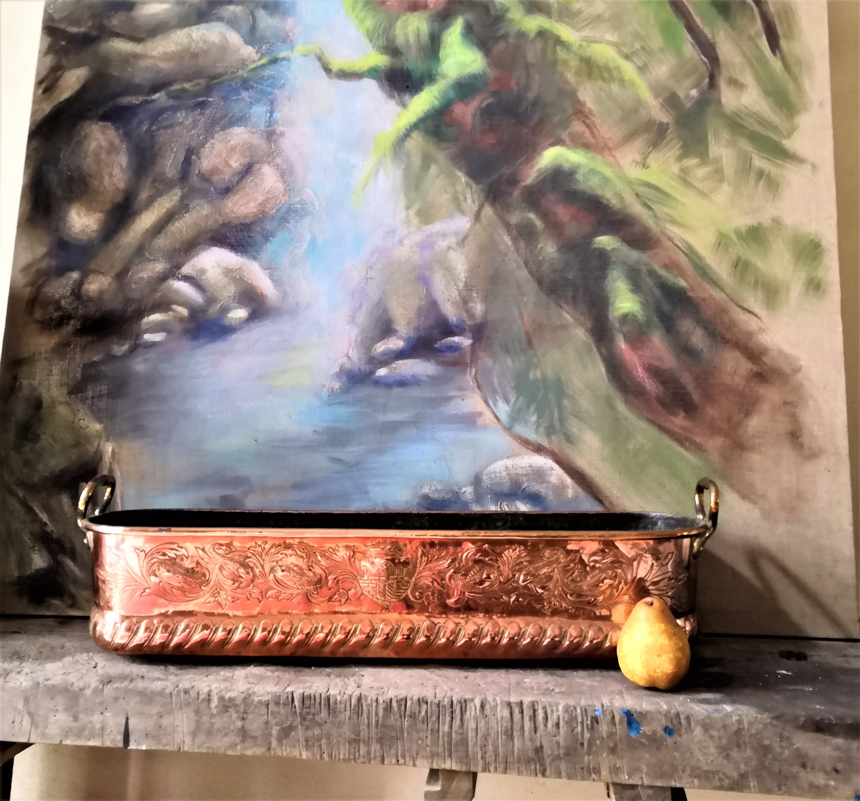 Cuivre Fish Kettle Jardinière en Cuivre Français Armoiries Antiques C18 Th Royal Crown Chateau