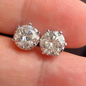 Moissanite 1ct Round Cut Stud Earrings For Women, 6 Prongs Round Solitaire Earrings In White Gold
