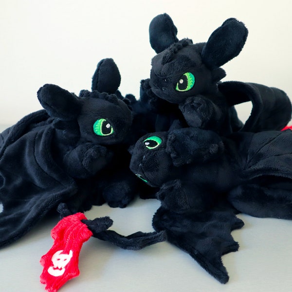 Toothless / Night Fury Beanie Plush (38cm / 15") - with customizable Tail Fin - Made to Order