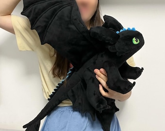 Night Fury Plush – Handmade Custom Plush Dragon, Made to Order (29 inch)