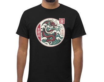 Japanische Drachenkunst Hokusai Wave mit Fuji Kirschblüte T-Shirt