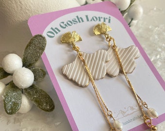 Large statement white ginkgo leaf earrings, statement dangle earrings, long charm earrings, Japanese inspire jewellery for her