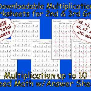 Math Multiplication Times Tables Speed Worksheets for 2nd & 3rd Grade ...