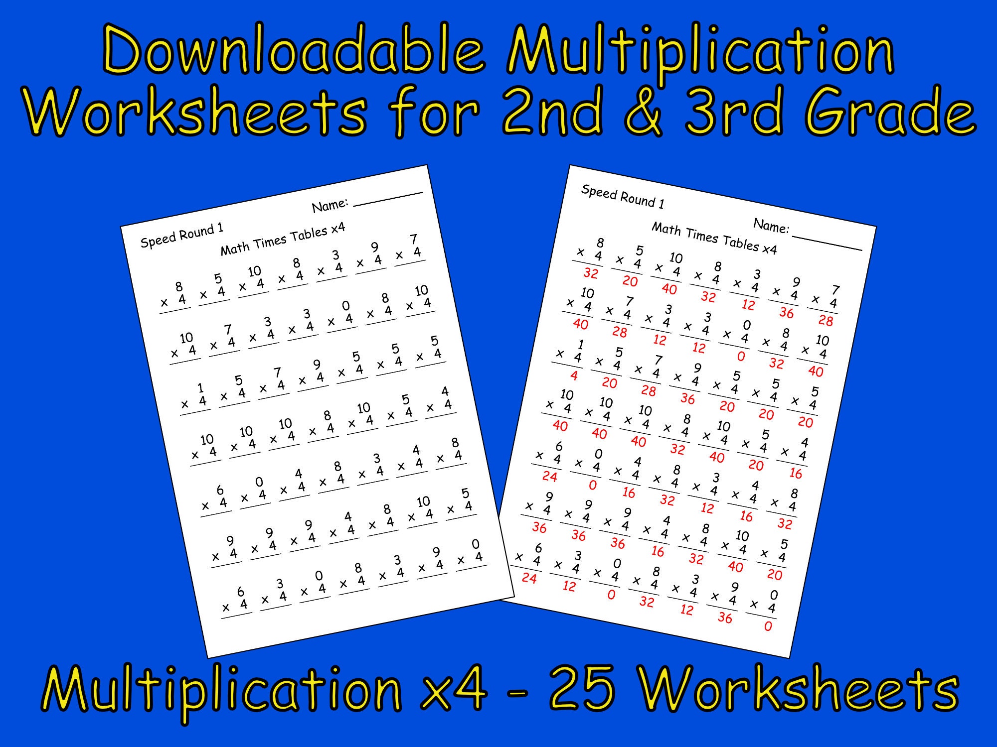 Math Multiplication Times Tables Speed Worksheets for 2nd & 3rd Grade ...