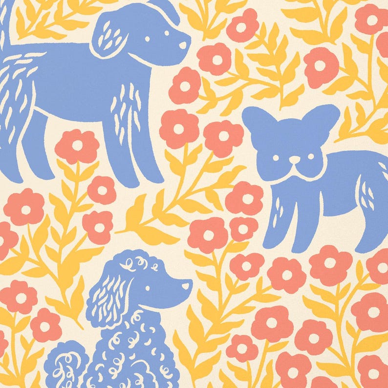 Pups & Buttercups Giclée Art Print: Whimsical Dog and Floral Wall Decor ...