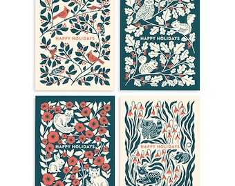 Woodland Animal Holiday Greeting Card Set: Original Art, Box Set of 8