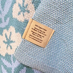 Bunny Meadows Organic Cotton Throw Blanket in Sage Green: Original Art, 50x60 Knit Blanket image 3