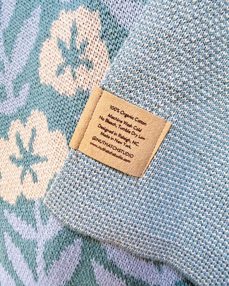 Bunny Meadows Organic Cotton Throw Blanket in Sage Green: Original Art, 50x60 Knit Blanket image 3