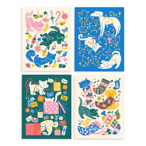 Merry Pets Christmas Greeting Card Set: Original Art, Box Set of 8 Assorted Cards