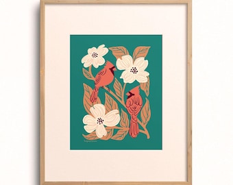 Cardinals & Dogwood Art Print