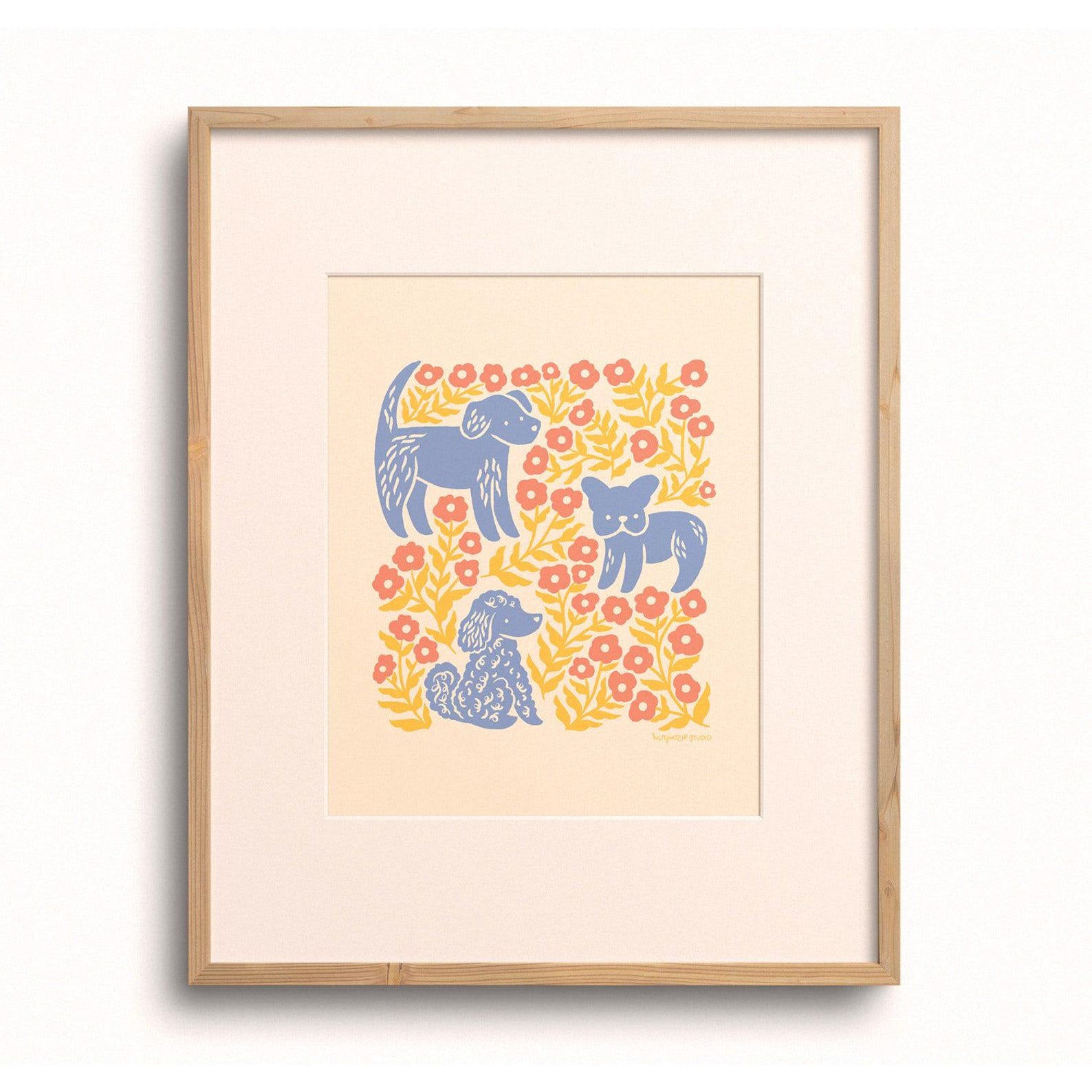 Pups & Buttercups Giclée Art Print: Whimsical Dog and Floral Wall Decor ...