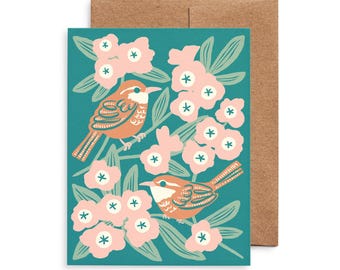 Wren & Rhododendron Card