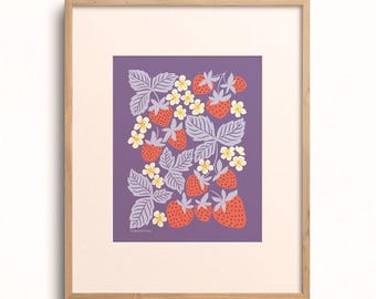 Strawberry Patch Giclée Art Print: Botanical Garden Wall Decor