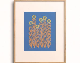Sunflower Patch Giclée Art Print: Bold Yellow Sunflowers Wall Decor
