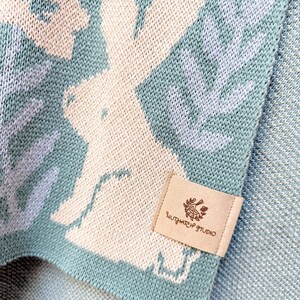 Bunny Meadows Organic Cotton Throw Blanket in Sage Green: Original Art, 50x60 Knit Blanket image 8